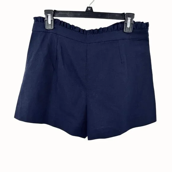 NWT J. CREW NAVY BLUE RUFFLE LINEN BLEND SHORTS - 6 - Picture 3 of 5